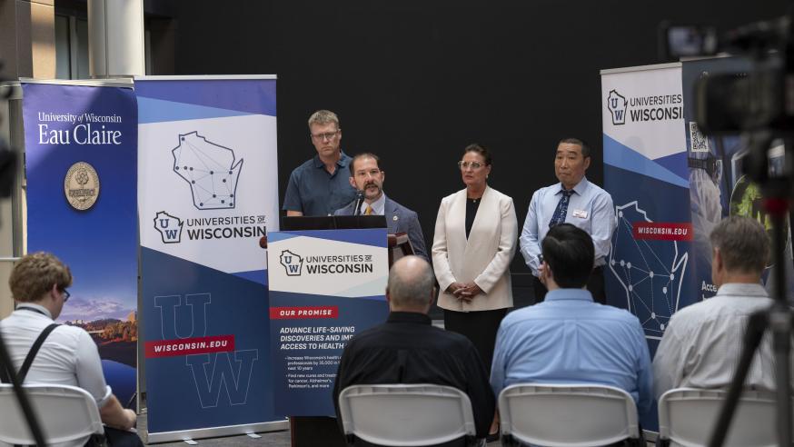 Group shot from Universities of Wisconsin press conference Aug. 10, 2026