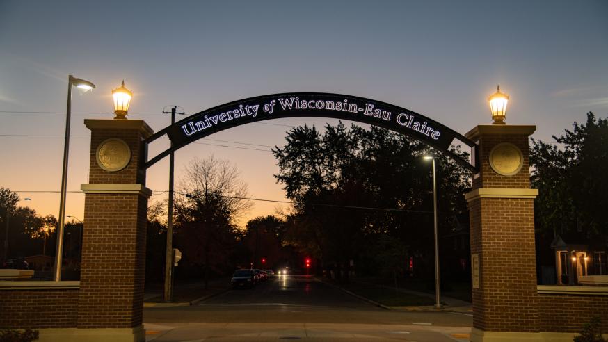 The UW-Eau Claire gateway facing Garfield Avenue