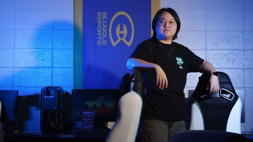 Male student in esports lab