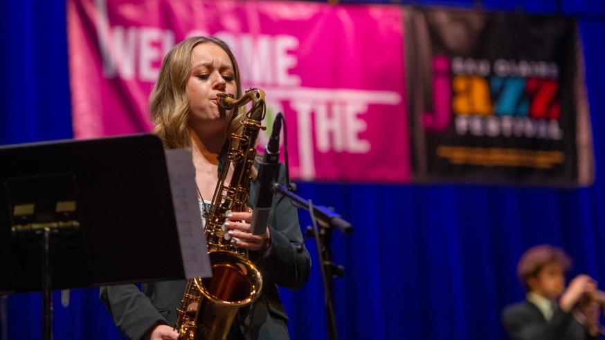 female saxophone player on stage