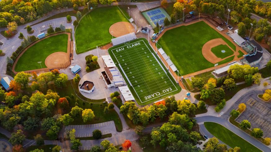 aerial shot of the athletics fields at Carson Park