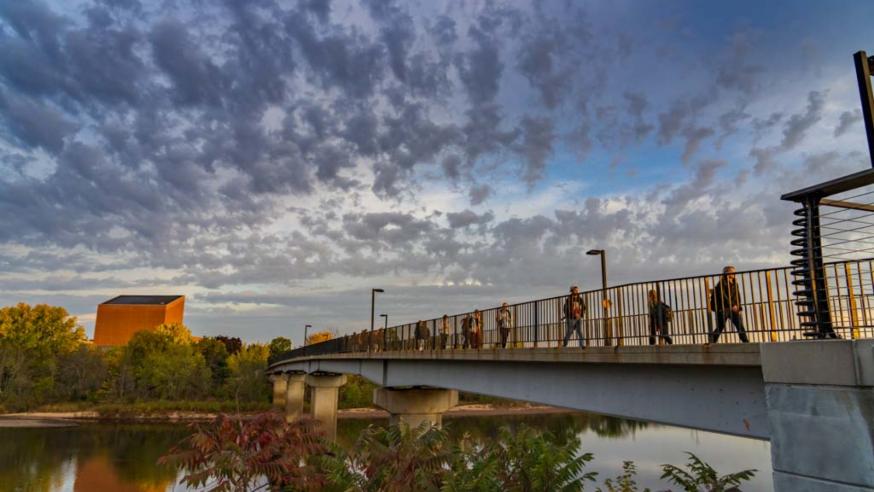 Footbridge with students