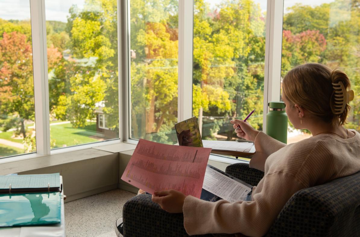 campus scene student studying in Lantern 