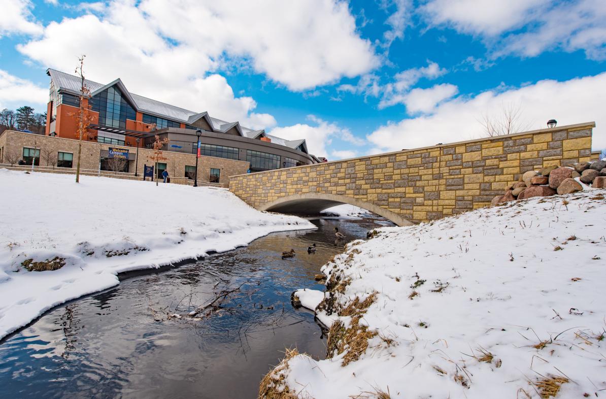snowy creek at Davies Center bridge