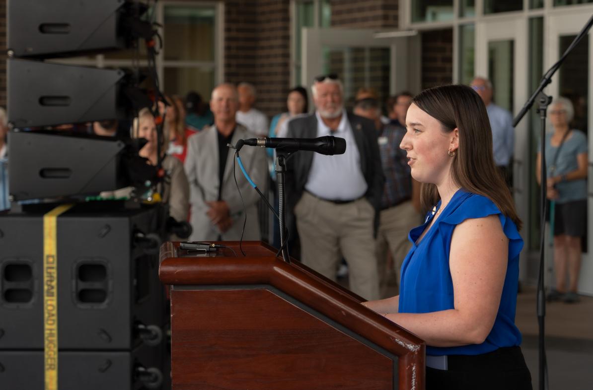 Student speaks at podium