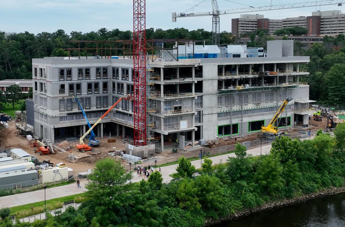 Drone image of science building construction 