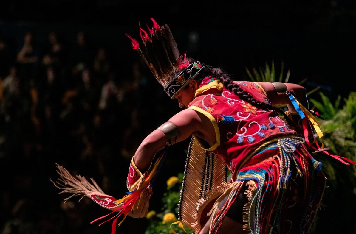 Native Pride dancer on stage 2023