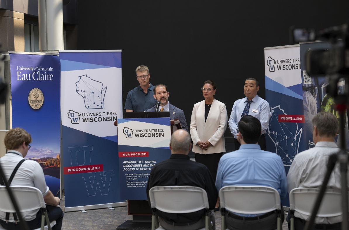 Group shot from Universities of Wisconsin press conference Aug. 10, 2026