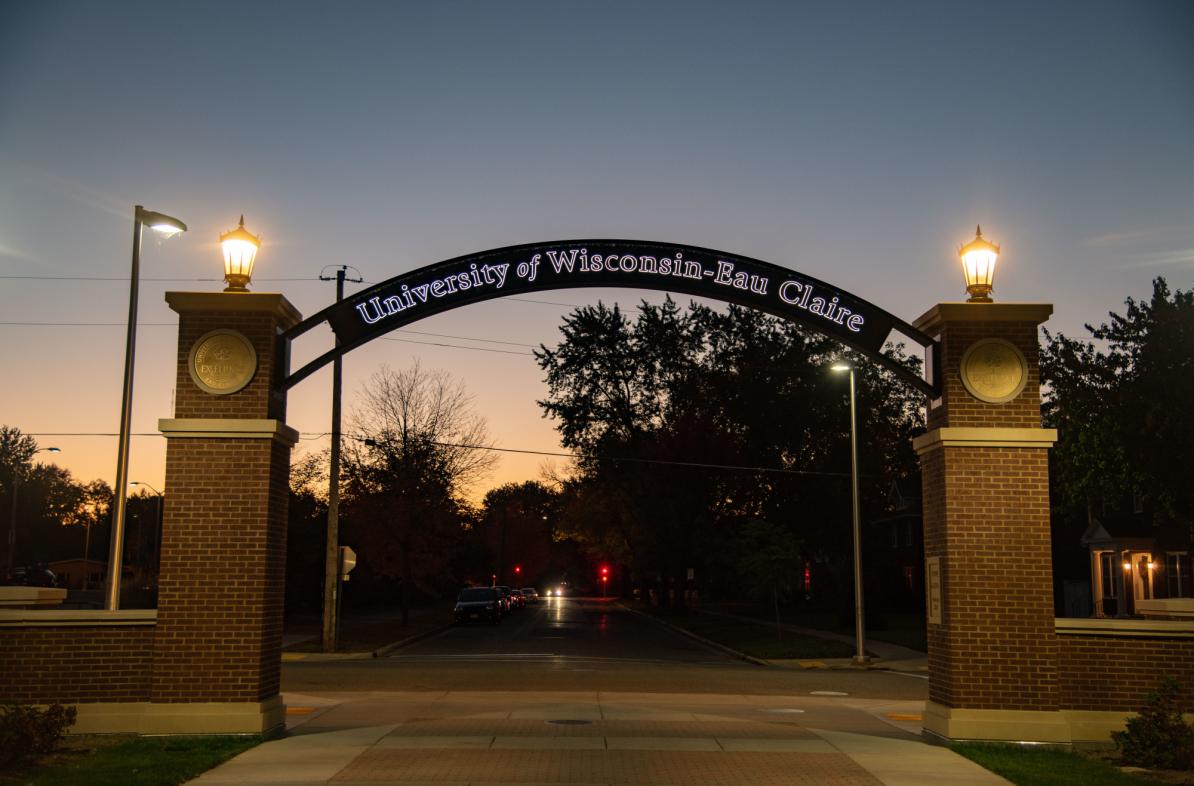 The UW-Eau Claire gateway facing Garfield Avenue