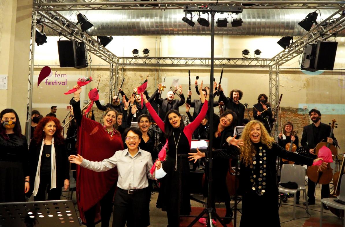 Dr. Chia-Yu Hsu, associate professor of music-composition at UW-Eau Claire, celebrates on stage in Italy as she’s named the winner of an international competition that celebrates women composers. (Submitted photo)