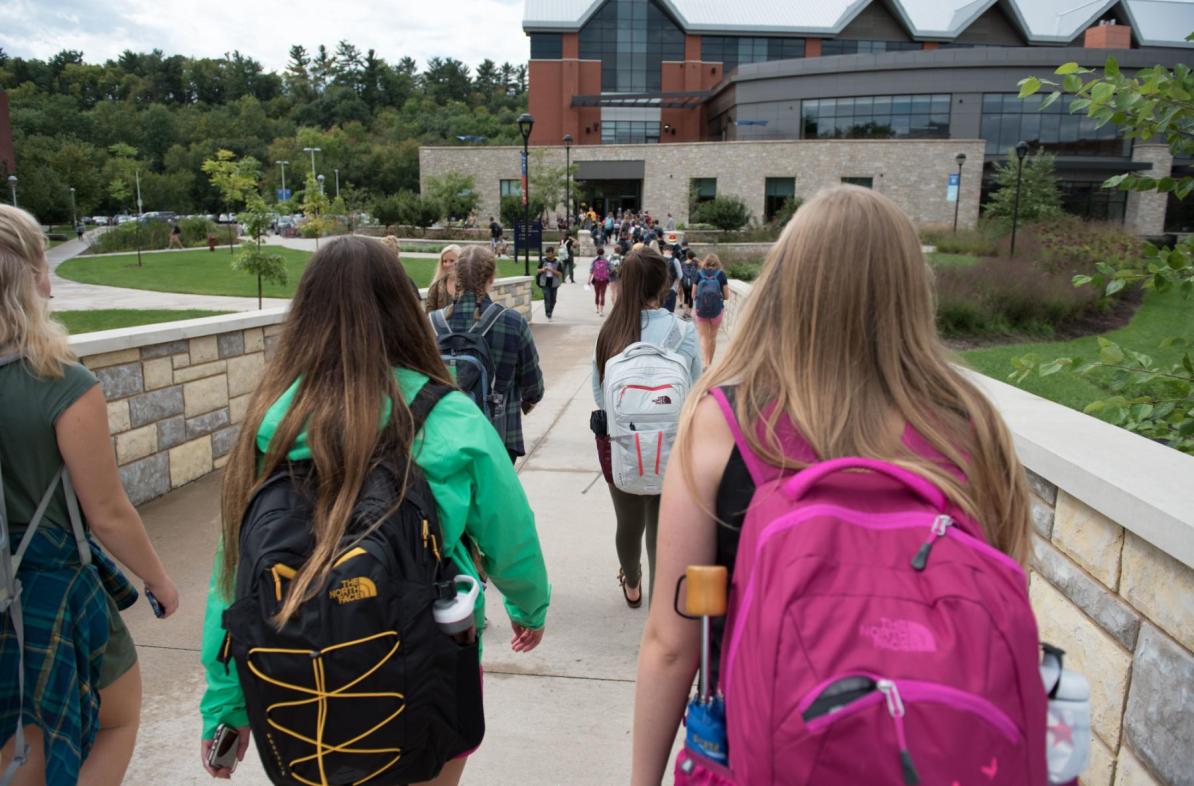 Students walking to Davies Center