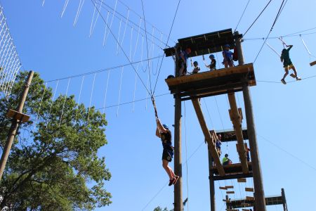 Students on high level ropes course