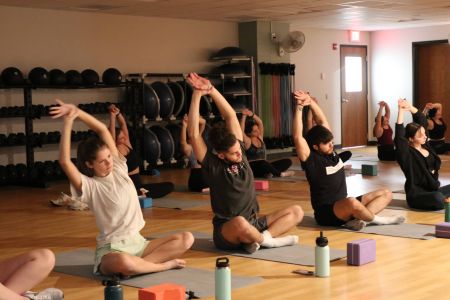 Group exercise yoga class.