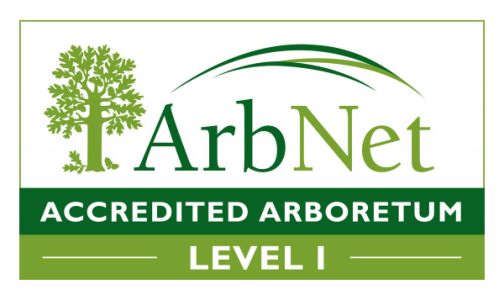 a rectangular, green and white certificate stating ArbNet Accredited Arboretum Level 1
