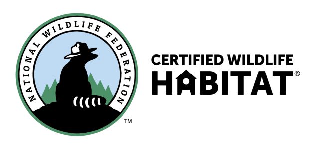 A logo of a racoon with a hat next to the words" certified wildlife habitat" from the National Wildlife federation
