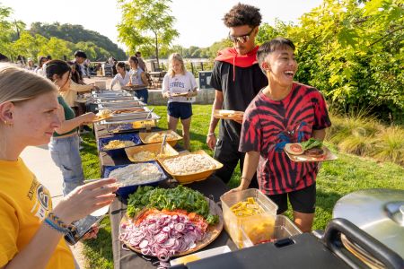 Students grabbing food outside