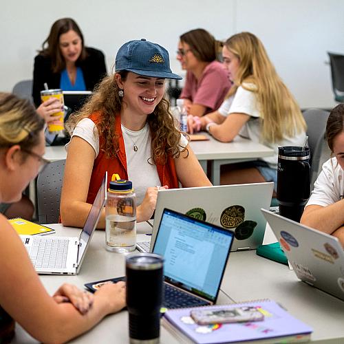 SEIp classroom, table of female students 