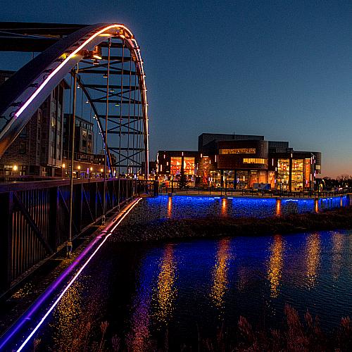 Downtown bridge to Pablo lit up at night 