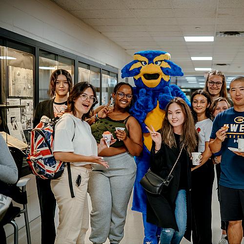 students in library with Blu