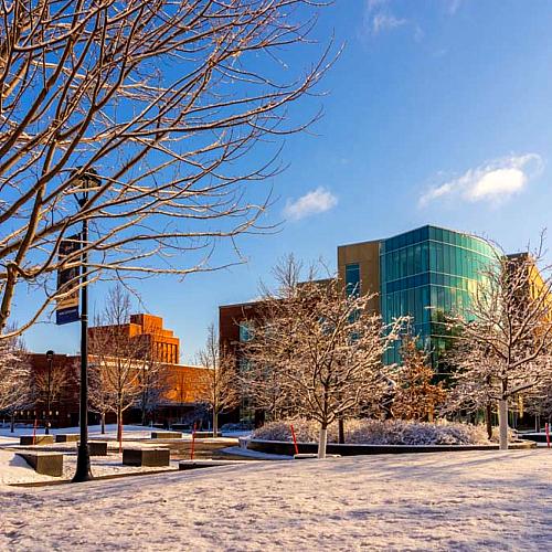 Winter scene with Centennial Hall