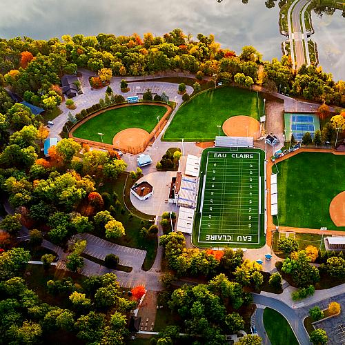 An aerial shot of UW-Eau Claire's beautiful campus.